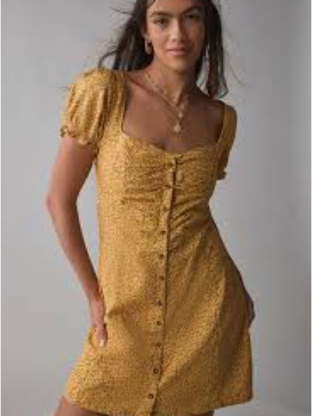Urban Outfitters Mustard Yellow Button-Front Mini Dress